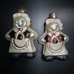 Glass Vintage Pair Of Gingerbread People 4” Ornaments By G&D Stars